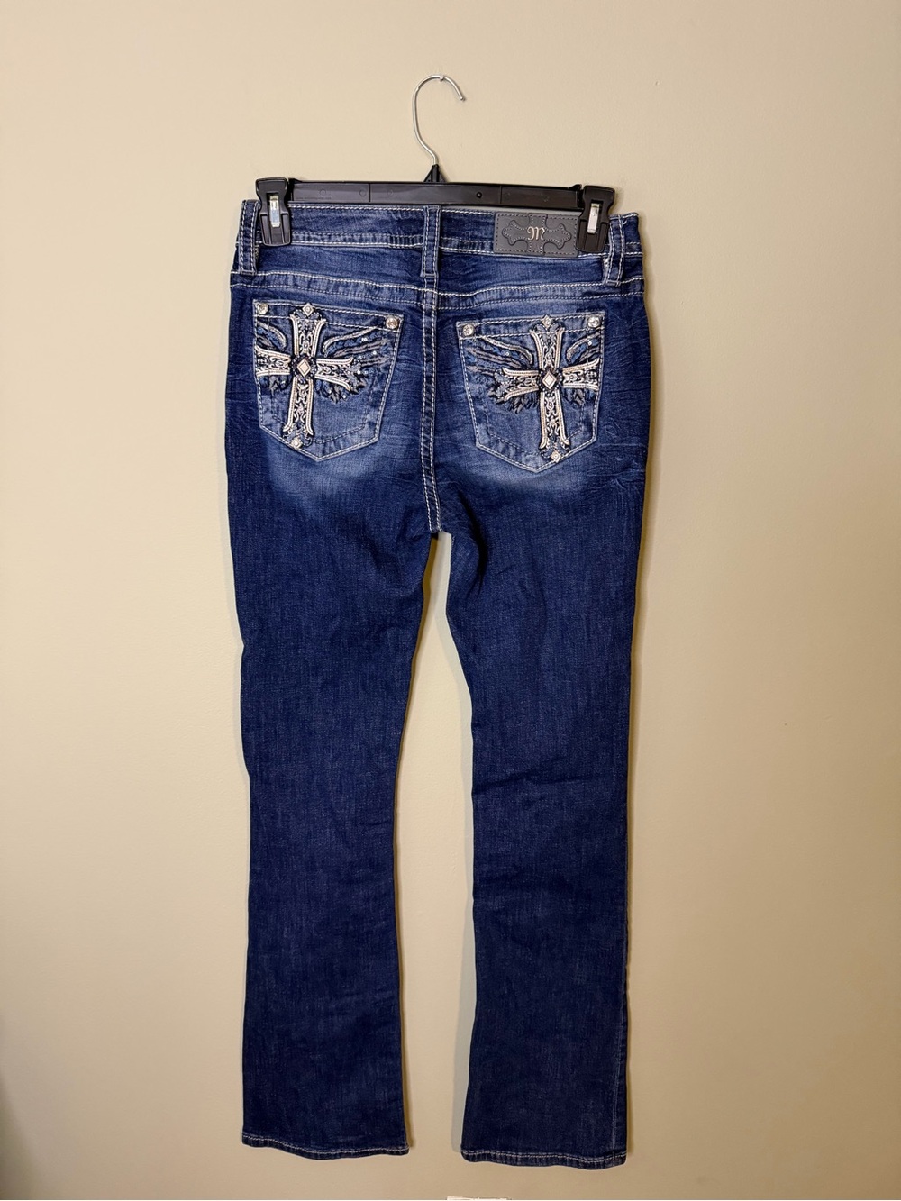 Gorgeous Y2K Miss Me Mid-Rise Boot Jeans Cross Embellished Pockets 34” Inseam